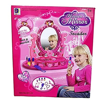 G.FIDEL Kids Princess Glamour Beauty Makeup Play Set for Girls Mirror Stool Hair Dryer Lipstick Necklace Accessories Light and Sound,Small Toy GFIDEL 