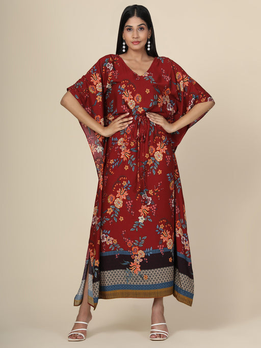 Women's Floral print Rayon long Kaftan in Maroon base Clothing Ruchi Fashion XS 