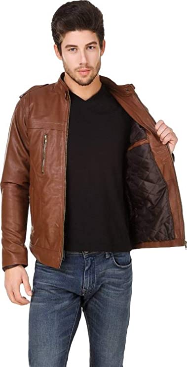 Garmadian Brown Faux Leather Jacket for Men Jackets Demind Fashion 