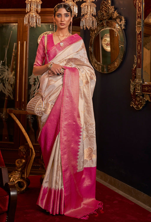 Designer Party Wear Zari & Woven Soft Silk MultiColor Saree And Pink Blouse Material. Apparel & Accessories Roopkashish 
