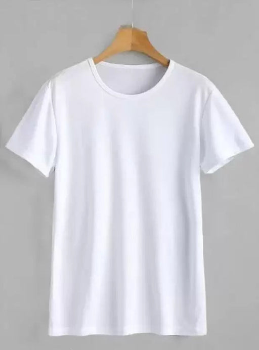 Solid Men Round Neck White T-Shirt Clothing Vantar 