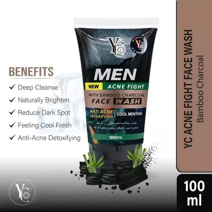 YC Men New Acne Fight With Bamboo Charcoal Face Wash 100 ml 2