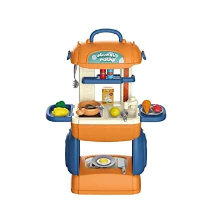 G.FIDEL 3 in 1 Multi Function Pretend Mobile Kitchen Playset to Play Little Chef's Kitchen Set with Portable Suitcase Design | Kitchen Set for Girls - 31Pcs (Blue Mobile KITCHENSET) Toy GFIDEL 