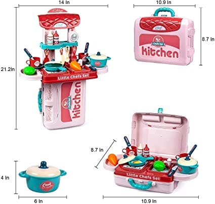 G.Fidel Little Chef 2 in 1 Portable Cooking Set Kitchen Play Set Cooking Toys Mini Kitchen playset Pretend Play Dessert Food Party Role Toy for Boys Girls (Pink)- Multi Color Toy GFIDEL 