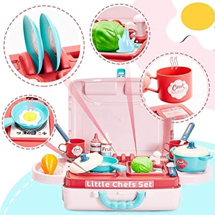 G.Fidel Little Chef 2 in 1 Portable Cooking Set Kitchen Play Set Cooking Toys Mini Kitchen playset Pretend Play Dessert Food Party Role Toy for Boys Girls (Pink)- Multi Color Toy GFIDEL 