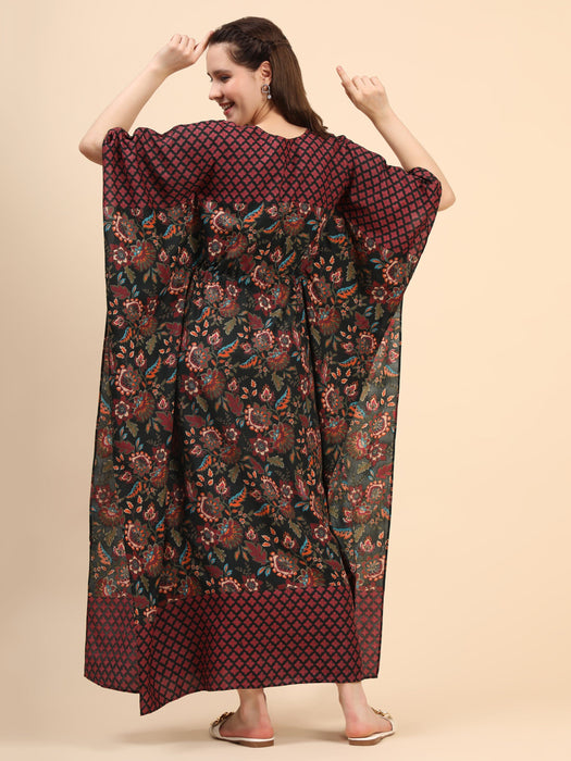 Women's Floral print Rayon long Kaftan in Green base and border Clothing Ruchi Fashion XS 