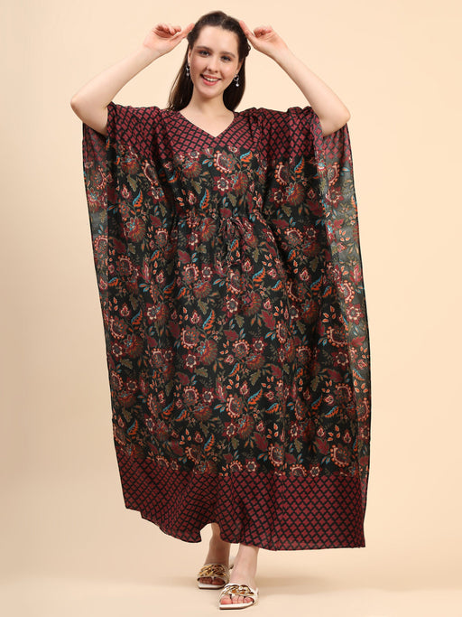 Women's Floral print Rayon long Kaftan in Green base and border Clothing Ruchi Fashion S 