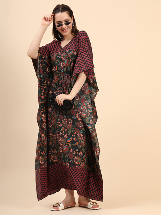 Women's Floral print Rayon long Kaftan in Green base and border Clothing Ruchi Fashion XL 