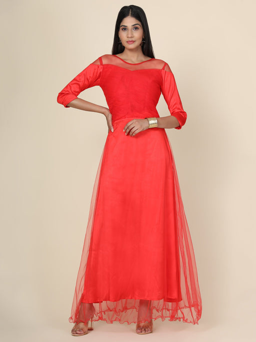 Women's Pleat Draped Red Gown Clothing Ruchi Fashion XS 