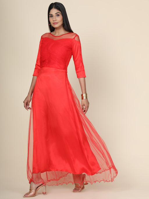 Women's Pleat Draped Red Gown Clothing Ruchi Fashion S 