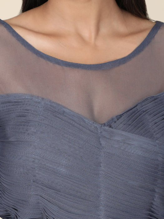 Women's Pleat Draped Grey Gown Clothing Ruchi Fashion 