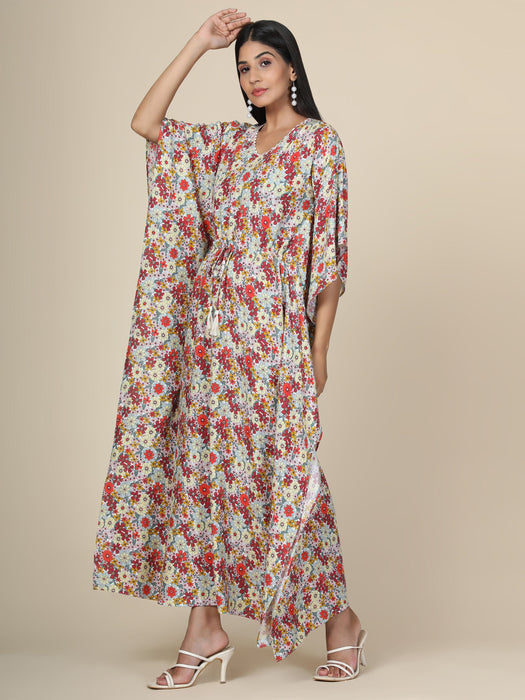 Women's Floral print Rayon Kaftan in grey base Clothing Ruchi Fashion XS 