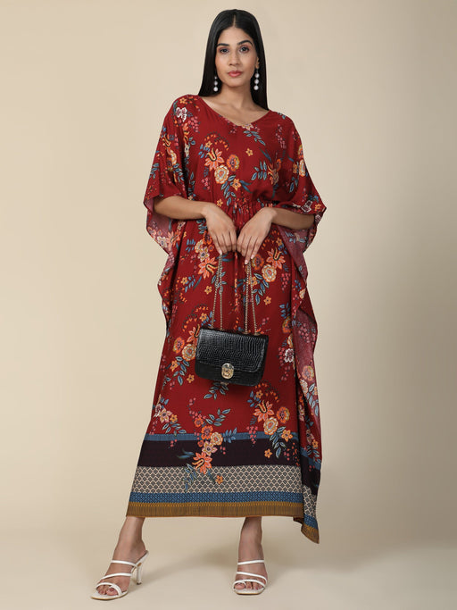 Women's Floral print Rayon long Kaftan in Maroon base Clothing Ruchi Fashion M 