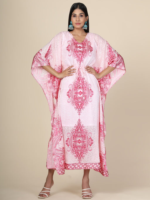Women's baby pink printed Long Kaftan in Georgette brasso self fabric with Inner Clothing Ruchi Fashion XS 