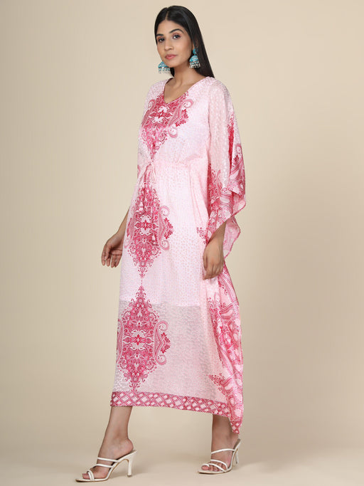 Women's baby pink printed Long Kaftan in Georgette brasso self fabric with Inner Clothing Ruchi Fashion S 
