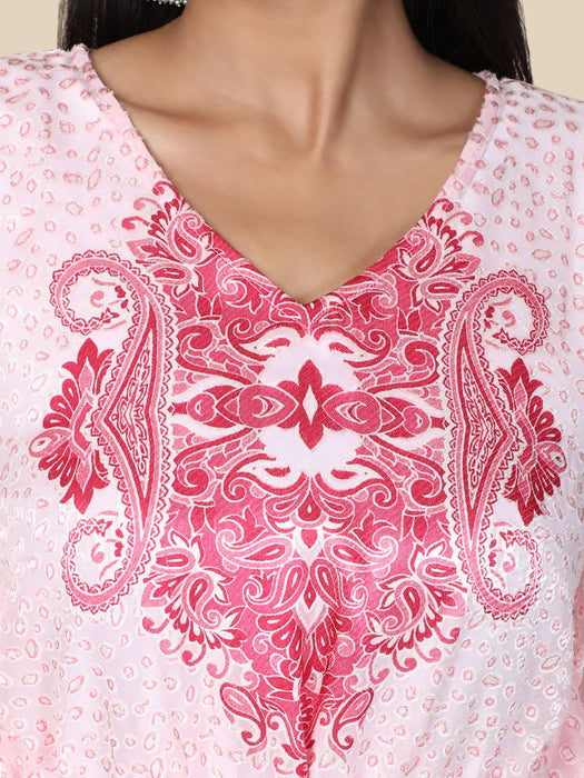 Women's baby pink printed Long Kaftan in Georgette brasso self fabric with Inner Clothing Ruchi Fashion 