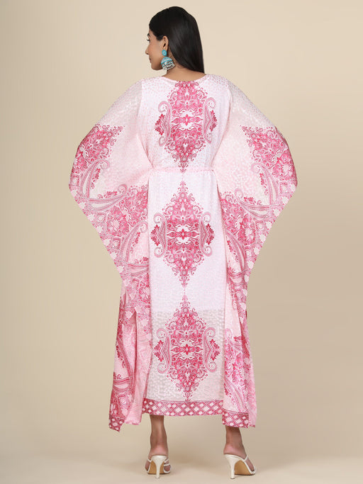 Women's baby pink printed Long Kaftan in Georgette brasso self fabric with Inner Clothing Ruchi Fashion XL 