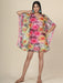 Women's Net Sunflower print short Kaftan in pink and lemon color Clothing Ruchi Fashion S 