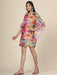 Women's Net Sunflower print short Kaftan in pink and lemon color Clothing Ruchi Fashion XXL 