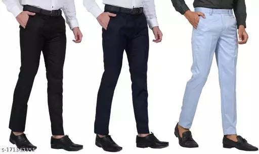 Men's Formal Trouser Pants PACK OF 3- BLACK,NAVYBLUE,BLUE Apparel & Accessories Haul Chic 