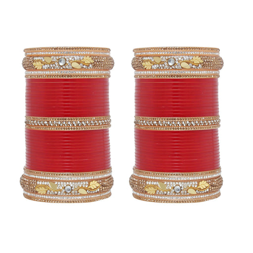 LUCKY JEWELLERY Bridal Wedding punjabi chuda Designer chura CZ Stone Golden & White Kundan Red color Choora (1080-M1C1-EKTA-R) Lucky Jewellery 