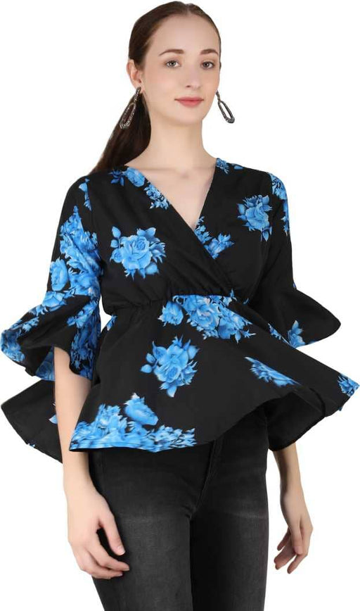 Charvi Trendy Black Colour Wrap Top With Bell Sleeves Cony International 