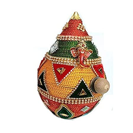 Salvus APP SOLUTIONS Decorative Multicolor CoconutNariyal with Stone Work for Pooja, Weddings & Festivities (6 inch) Home Decors Salvus App Solutions 