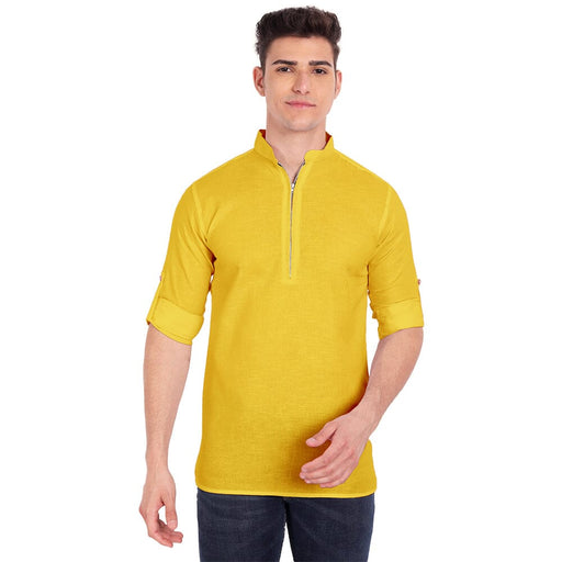 Vida Loca Yellow Cotton Solid Slim Fit Full Sleeves Shirt For Men's Apparel & Accessories Accha jee online 