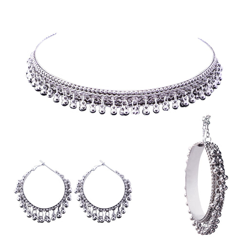 ARADHYA Traditional German Silver Necklace Boho Designer Oxidized German Silver Plated Choker Necklace Set with Earrings and Bracelet for Girls & Women Imitation Jewellery Aradhya Jewellery 