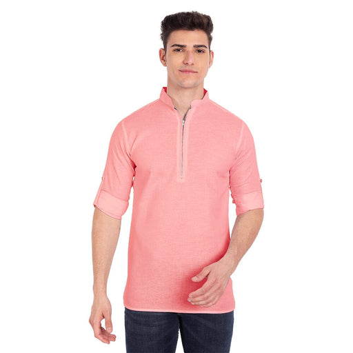 Vida Loca Peach Cotton Solid Slim Fit Full Sleeves Shirt For Men's Apparel & Accessories Accha jee online 