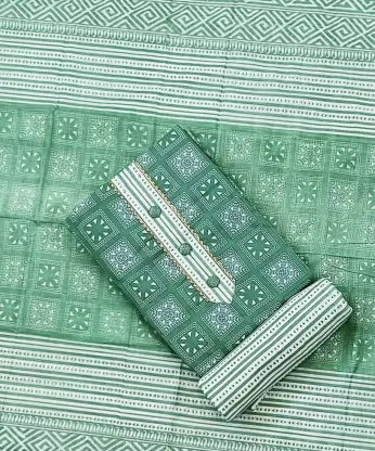 Cotton Salwar Suit Material (Unstitched)Green Apparel & Accessories ILYANA 
