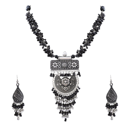 ARADHYA Silver Antique German Oxidized Silver Plated Tribal Afghani Necklace Set with Earrings for Women Imitation Jewellery Aradhya Jewellery 