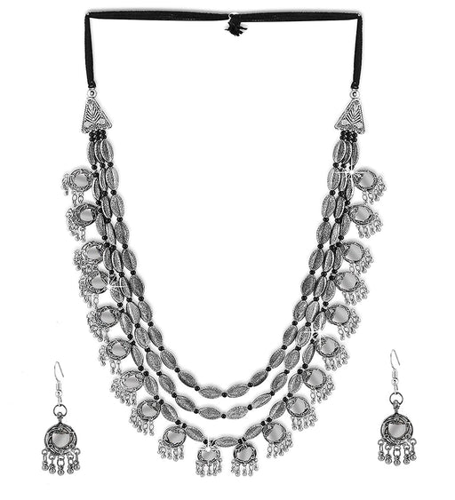 ARADHYA ` Stylish Afghani Multi Layered Mirror Oxidised Silver Jewellery Set for Women Imitation Jewellery Aradhya Jewellery 
