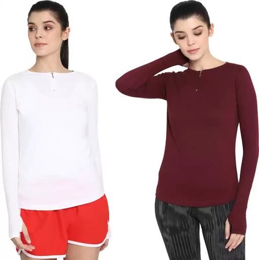 Ap'pulse Solid Women Round Neck Maroon, White T-Shirt (Pack of 2) T SHIRT sandeep anand 