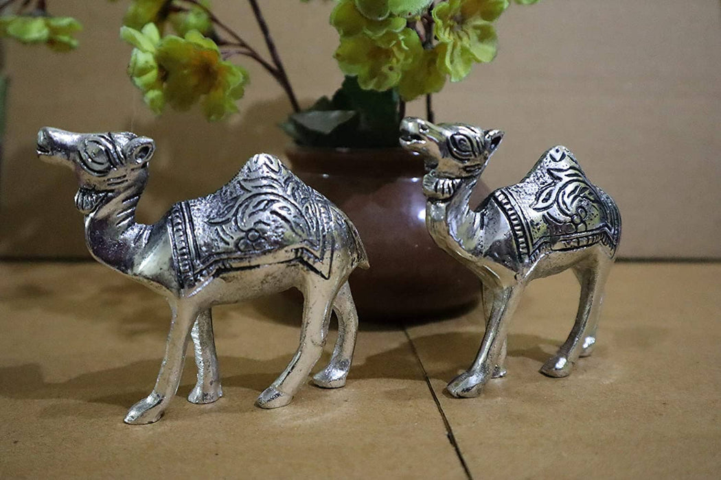 Salvus App SOLUTIONS White Metal Camel Showpiece Set for Home-Office Decor & Gift (Pack of 2 Pieces_Size-3 inch) Home Decors Salvus App Solutions 