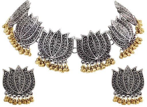 ARADHYA ` Antique Silver Oxidised Plated Tribal Afghani Necklace Set with Earrings for Women Imitation Jewellery Aradhya Jewellery 