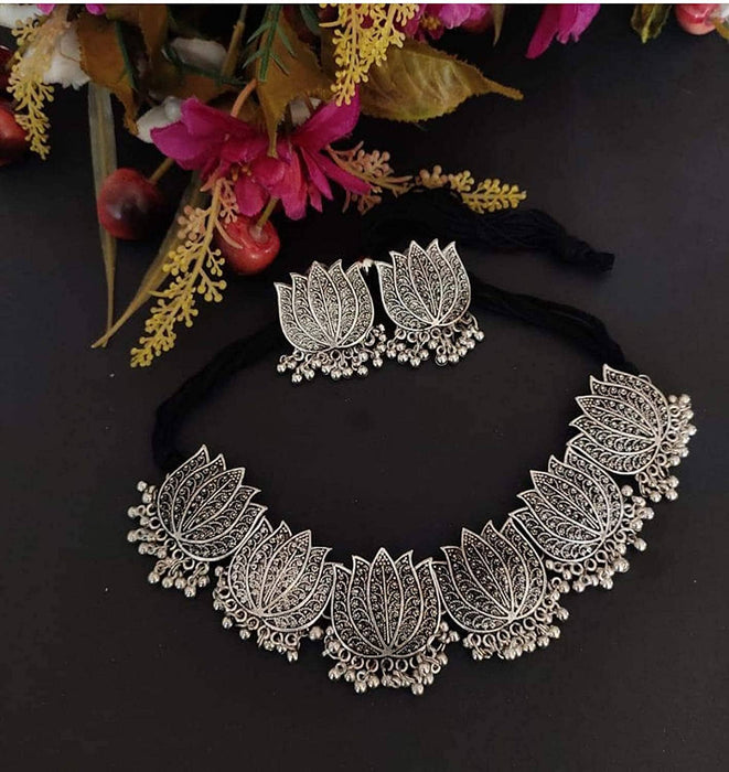 ARADHYA ` Antique Silver Oxidised Tribal Afghani Necklace Set with Earrings for Women Imitation Jewellery Aradhya Jewellery 