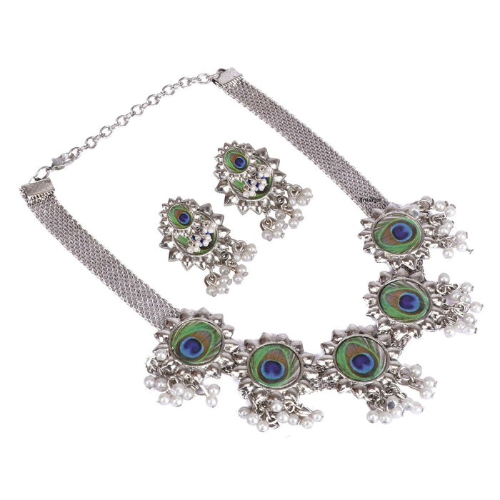 ARADHYA ` Antique German Silver Oxidised Plated Peacock Choker Necklace for Women & Girls Imitation Jewellery Aradhya Jewellery 