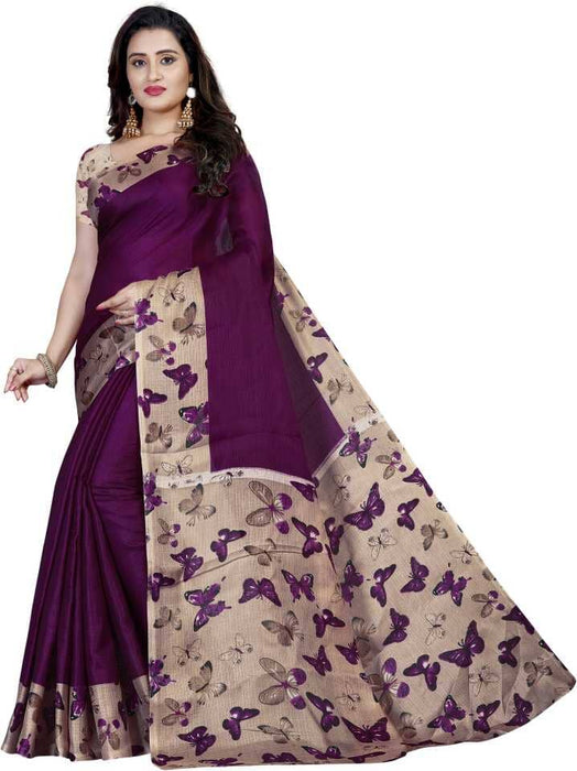 SVB Saree Printed Kalamkari Cotton Blend SareeÊÊ(Purple) SAREES SVB Sarees 