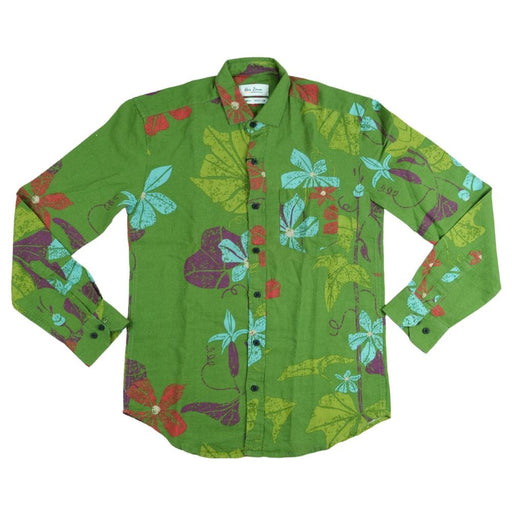 Fashion House Designer Wear Green Color Full Hands With Flower Print Shirt Fashion House 