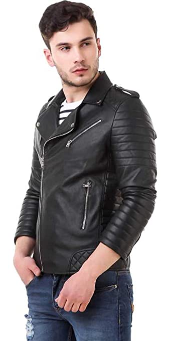 Black Biker Pu leather Jacket for Men (S) Jackets Demind Fashion 