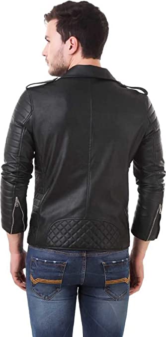 Black Biker Pu leather Jacket for Men (S) Jackets Demind Fashion 