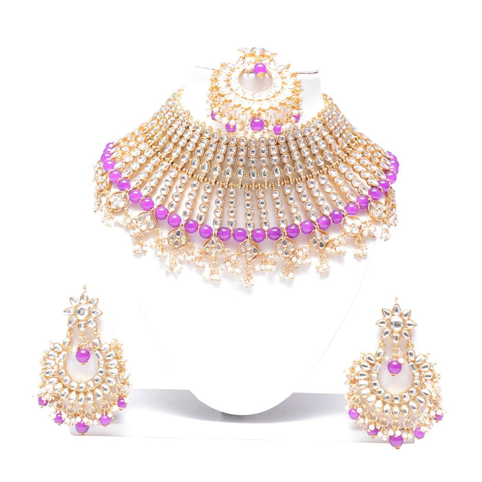 Purple colour bridal kundan necklace set for women Swarajshop 