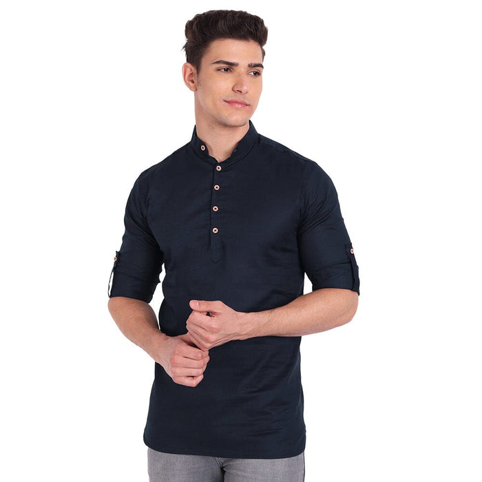 Vida Loca Navy Blue Cotton Solid Slim Fit Full Sleeves Shirt For Men's Apparel & Accessories Accha jee online 