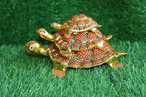 Salvus APP SOLUTIONS Metal Red & Gold Turtle Tortoise Feng Shui Showpiece for Home Decoration, Set of 3 (Red & Gold) Home Decors Salvus App Solutions 