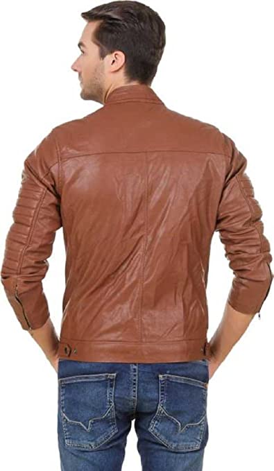 Garmadian Brown Pu Leather Jacket Jackets Demind Fashion 