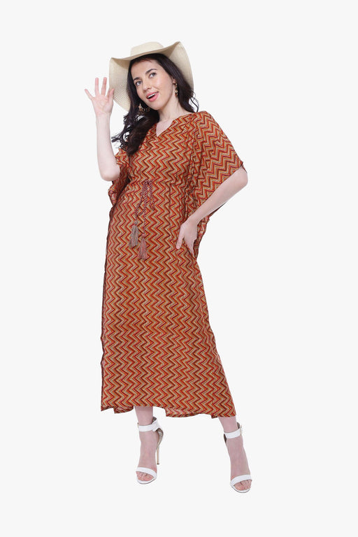 Red Zigzag Muslin Print Kaftan Maxi Dress Apparel & Accessories Jiron 