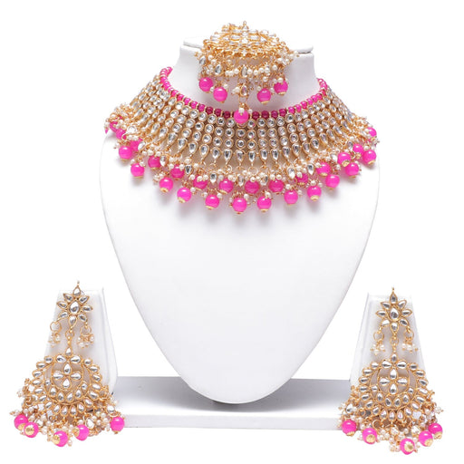 Magenta colour choker pearls kundan necklace set for women Swarajshop 