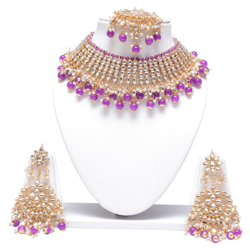 Purple colour choker pearls kundan necklace set for women Swarajshop 