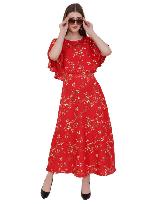 Designer Cape Style Red Colour Maxi Dress Cony International 